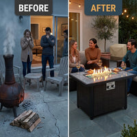 32 In. Propane Fire Pit Table, 40,000 BTU Auto-Ignition Gas Fire Table for outside Patio — Before & After