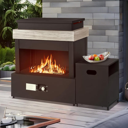 40.5" Outdoor Propane Fireplace with Tank Storage and Dust Cover- | 50,000 BTU Smokeless Gas Fire Pit with CSA Certified and Adjustable Flame for Patio Backyard Outdoor Heating & Decoration
