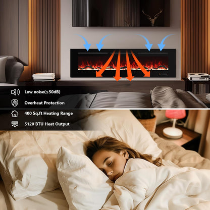 42In Black Recessed & Wall Mount Electric Fireplace with Remote | Fireplace Inserts Heaters with Touch Screen for Living Room Bedroom, Overheating Protection, Timer & Thermostat, 1500W