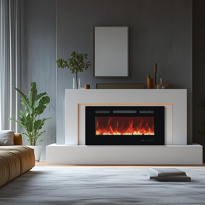 42In Black Recessed & Wall Mount Electric Fireplace with Remote | Fireplace Inserts Heaters with Touch Screen for Living Room Bedroom, Overheating Protection, Timer & Thermostat, 1500W