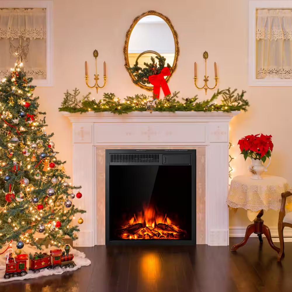 22.5 In. Direct Vent Electric Fireplace Insert Freestanding and Recessed Heater Log Flame Remote
