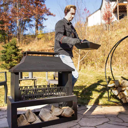 Backyard Blaze Steel Outdoor Fireplace Fire Pit with Built-In Log Storage