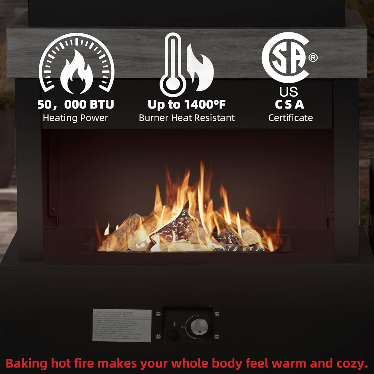 40.5" Outdoor Propane Fireplace with Tank Storage and Dust Cover- | 50,000 BTU Smokeless Gas Fire Pit with CSA Certified and Adjustable Flame for Patio Backyard Outdoor Heating & Decoration