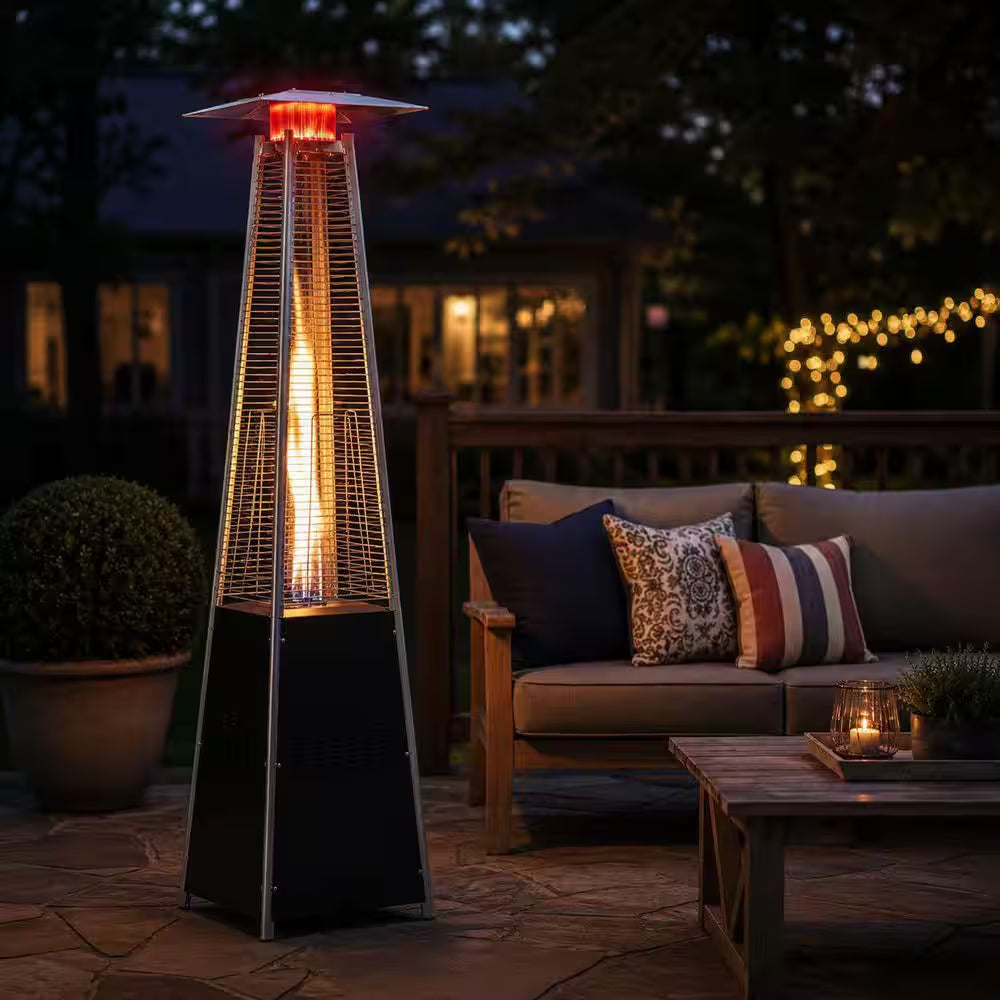 48,000 BTU Steel Propane Standing Pyramid Patio Heater with Wheels Ideal for Backyard Balcony 6-8 People