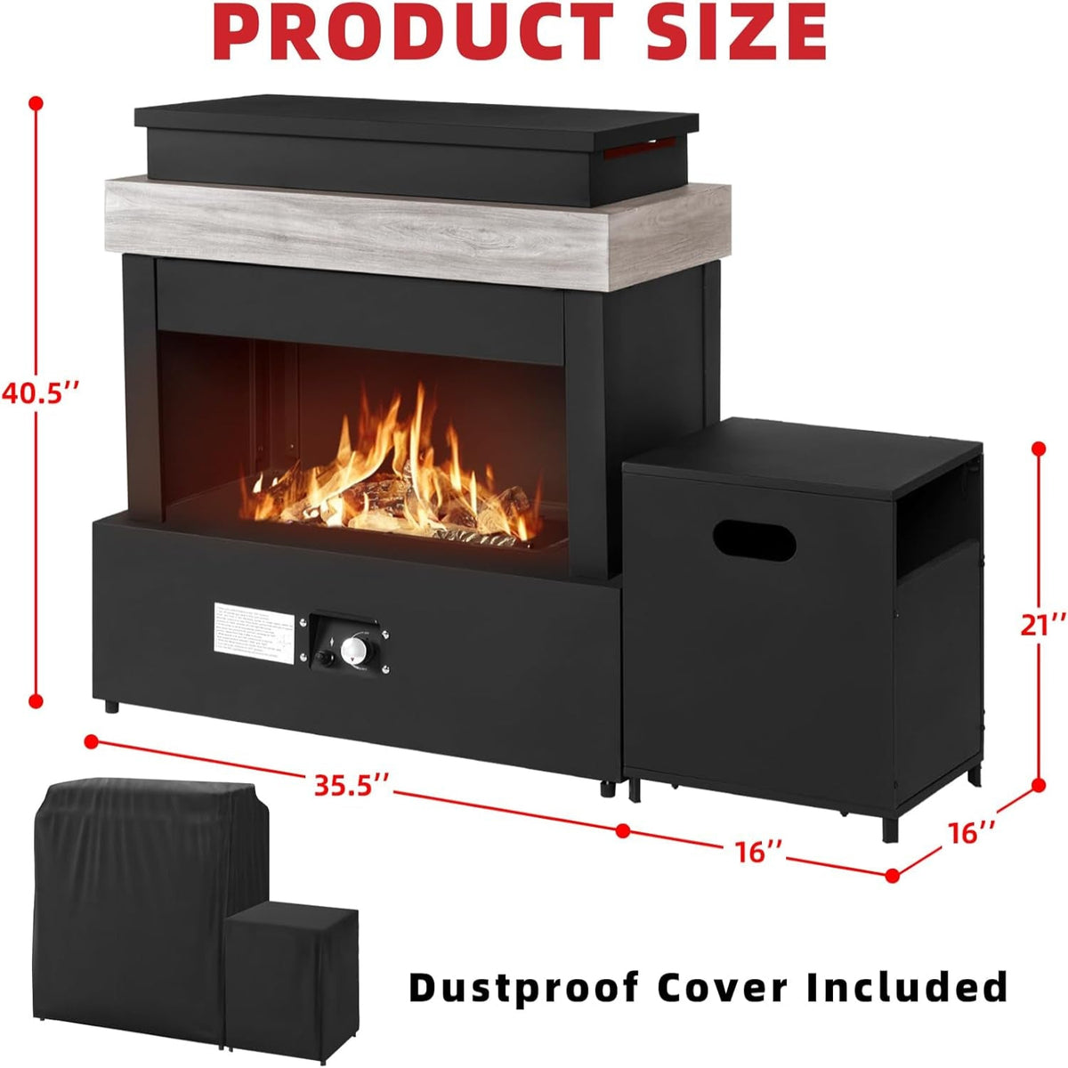 40.5" Outdoor Propane Fireplace with Tank Storage and Dust Cover- | 50,000 BTU Smokeless Gas Fire Pit with CSA Certified and Adjustable Flame for Patio Backyard Outdoor Heating & Decoration