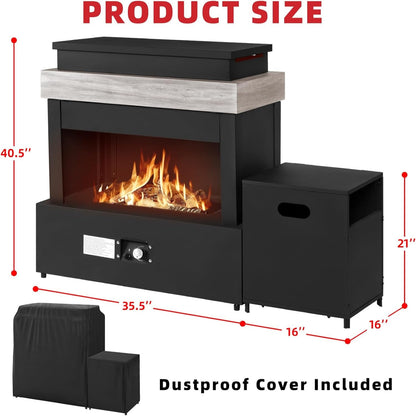 40.5" Outdoor Propane Fireplace with Tank Storage and Dust Cover- | 50,000 BTU Smokeless Gas Fire Pit with CSA Certified and Adjustable Flame for Patio Backyard Outdoor Heating & Decoration