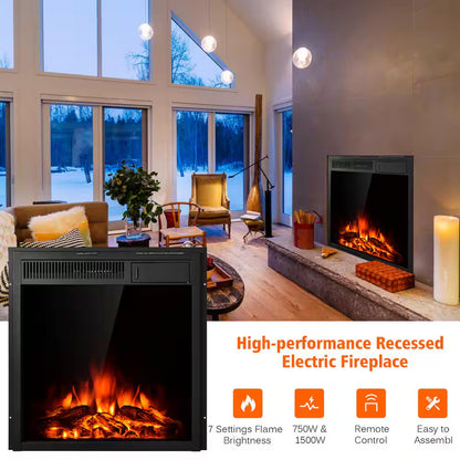22.5 In. Direct Vent Electric Fireplace Insert Freestanding and Recessed Heater Log Flame Remote