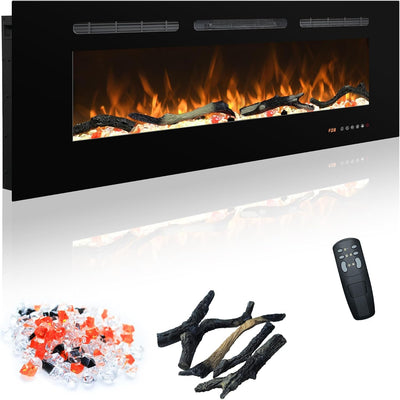 42In Black Recessed & Wall Mount Electric Fireplace with Remote | Fireplace Inserts Heaters with Touch Screen for Living Room Bedroom, Overheating Protection, Timer & Thermostat, 1500W