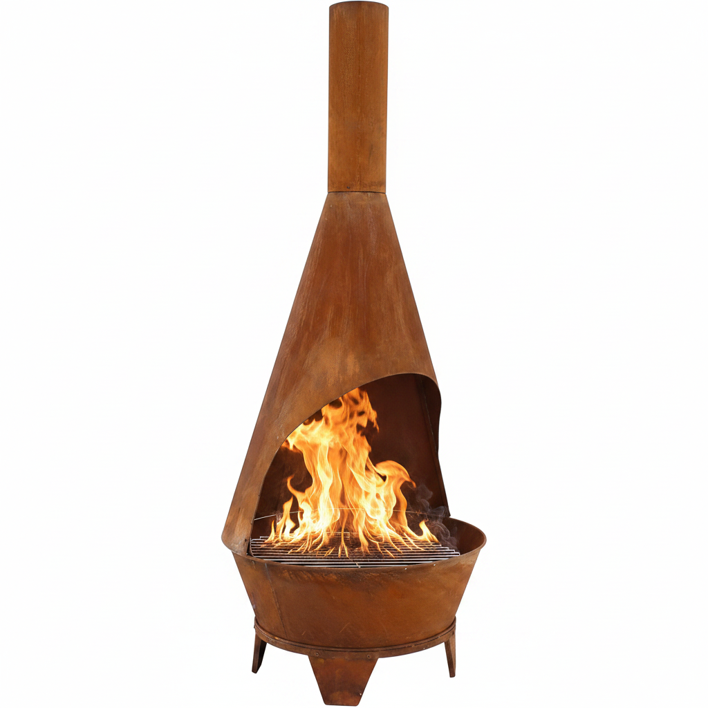 Sunnydaze Large Chiminea Outdoor Fireplace with Grill Grate, Rustic, 75" | Easy Assembly, Durable Steel Metal Chiminea Fire Pit, Wood Burning, outside Chimney Firepit for Patio, Deck, or Backyard