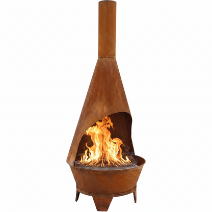 Sunnydaze Large Chiminea Outdoor Fireplace with Grill Grate, Rustic, 75" | Easy Assembly, Durable Steel Metal Chiminea Fire Pit, Wood Burning, outside Chimney Firepit for Patio, Deck, or Backyard