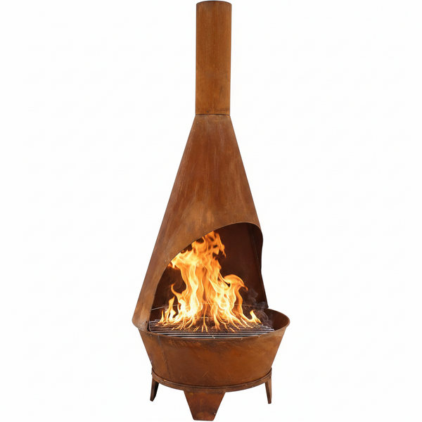 Sunnydaze Large Chiminea Outdoor Fireplace with Grill Grate, Rustic, 75" | Easy Assembly, Durable Steel Metal Chiminea Fire Pit, Wood Burning, outside Chimney Firepit for Patio, Deck, or Backyard