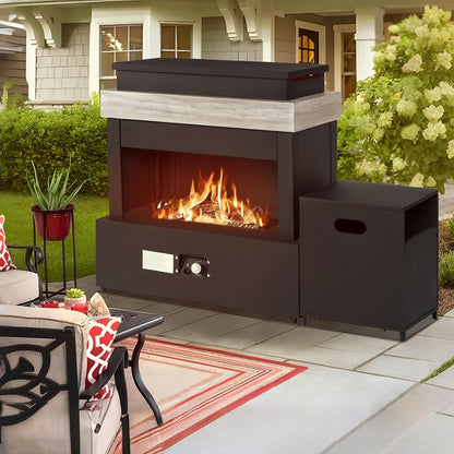 40.5" Outdoor Propane Fireplace with Tank Storage and Dust Cover- | 50,000 BTU Smokeless Gas Fire Pit with CSA Certified and Adjustable Flame for Patio Backyard Outdoor Heating & Decoration