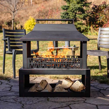 Backyard Blaze Steel Outdoor Fireplace Fire Pit with Built-In Log Storage