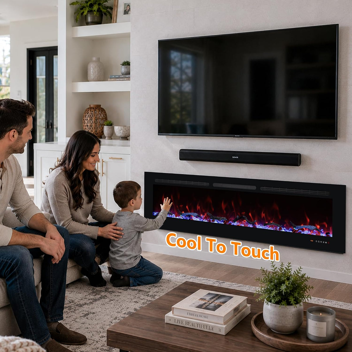 42In Black Recessed & Wall Mount Electric Fireplace with Remote | Fireplace Inserts Heaters with Touch Screen for Living Room Bedroom, Overheating Protection, Timer & Thermostat, 1500W