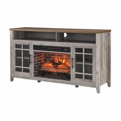55 In. Freestanding Electric Fireplace TV Stand with Electric Fireplace Insert in Gray Wash