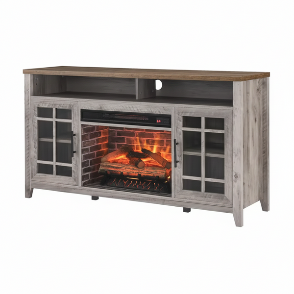 55 In. Freestanding Electric Fireplace TV Stand with Electric Fireplace Insert in Gray Wash